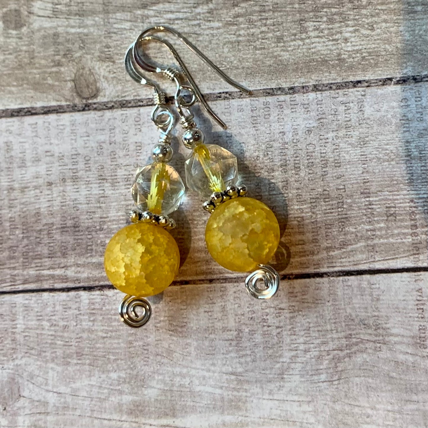 Tiny Evil Genius Earrings: citrine and crackle glass
