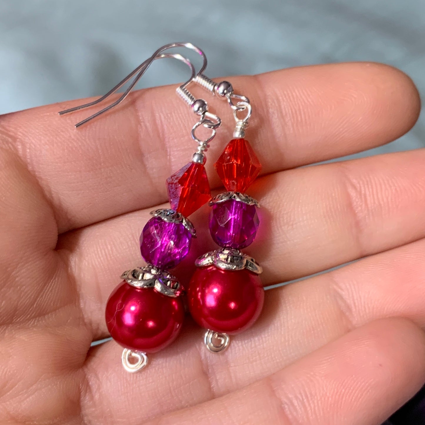 Tiny Evil Genius Earrings: red & fuchsia