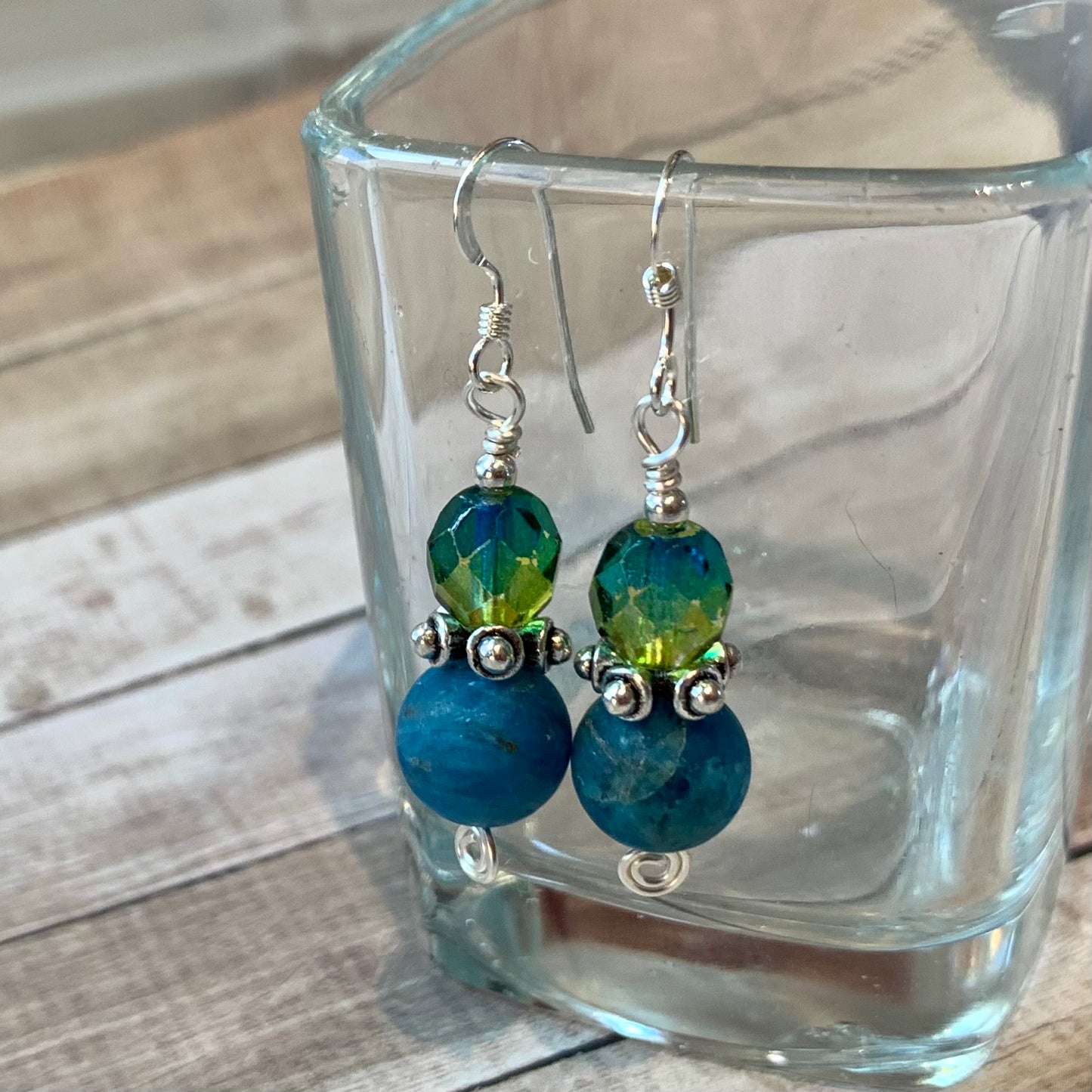 Tiny Evil Genius Earrings: apatite and glass