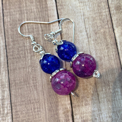 Tiny Evil Genius Earrings: cobalt and lilac