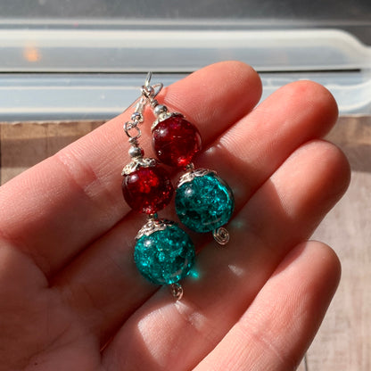Tiny Evil Genius Earrings: red and teal