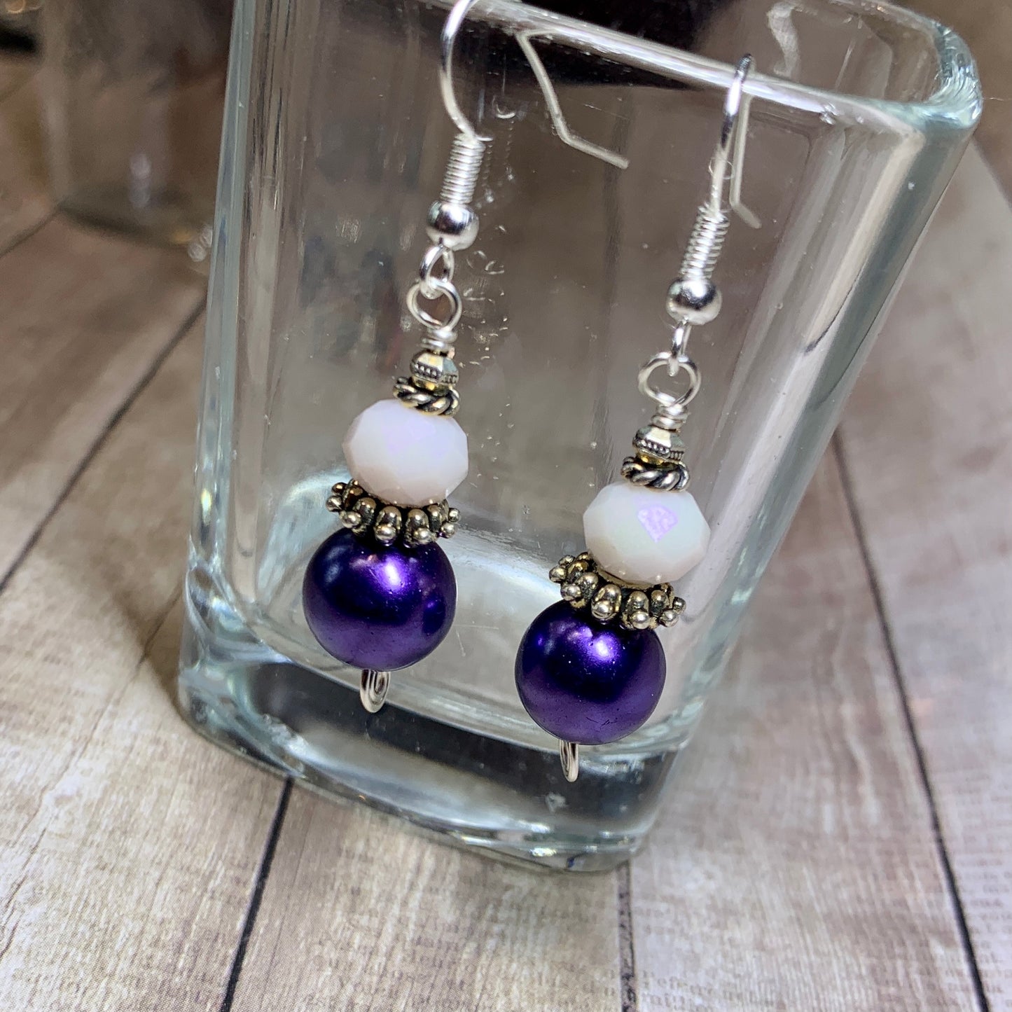 Tiny Evil Genius Earrings: purple and white