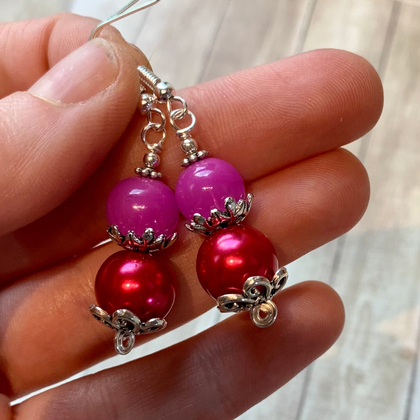 Tiny Evil Genius Earrings: Variations On Pink + Red #1