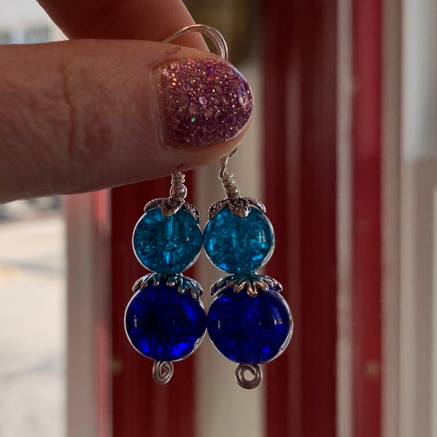 Tiny Evil Genius Earrings: blue and teal