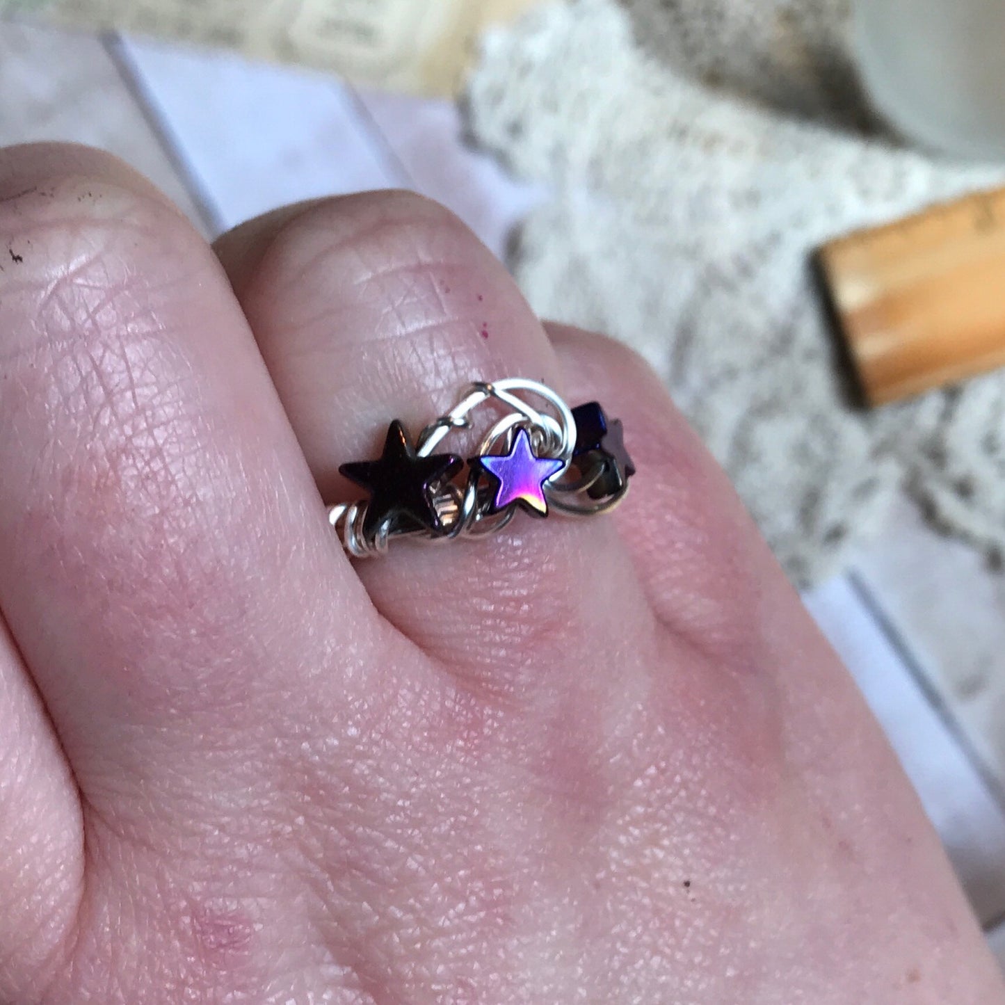 Purple hematite ring
