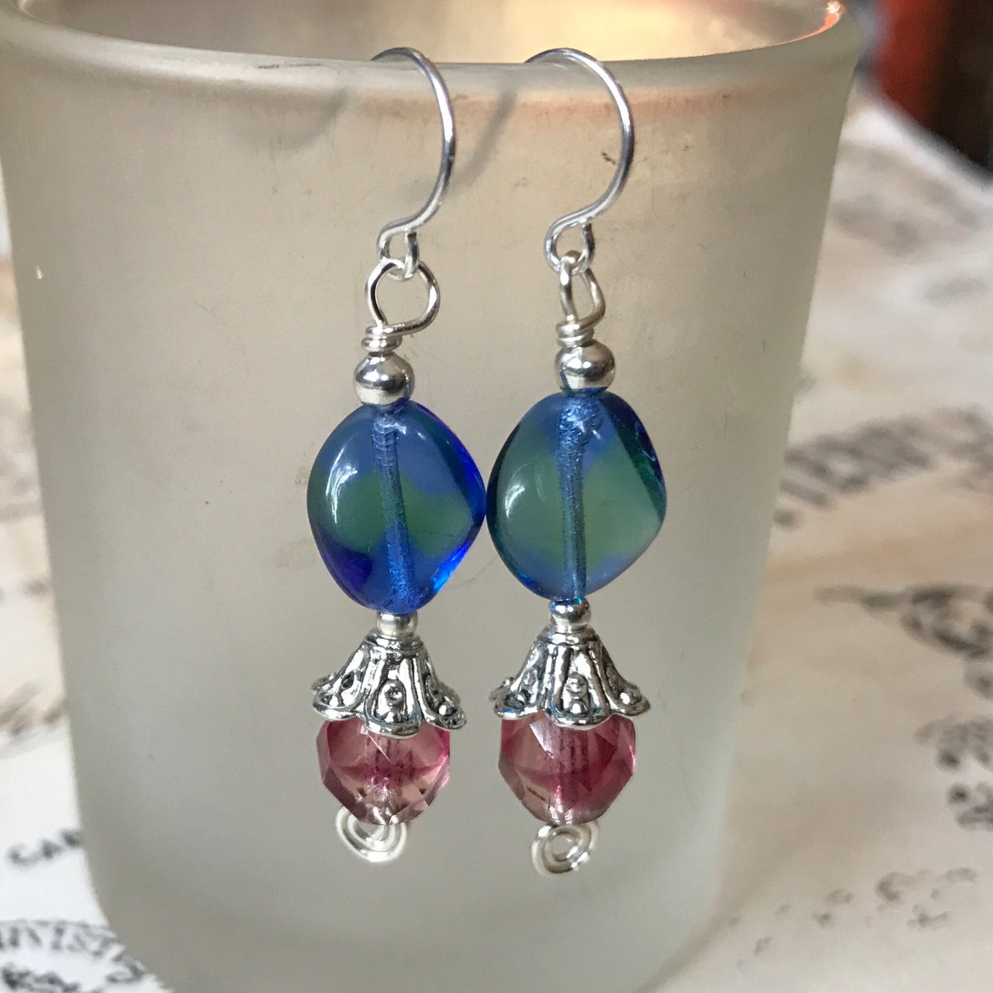 Tiny Evil Genius Earrings: blue and pink