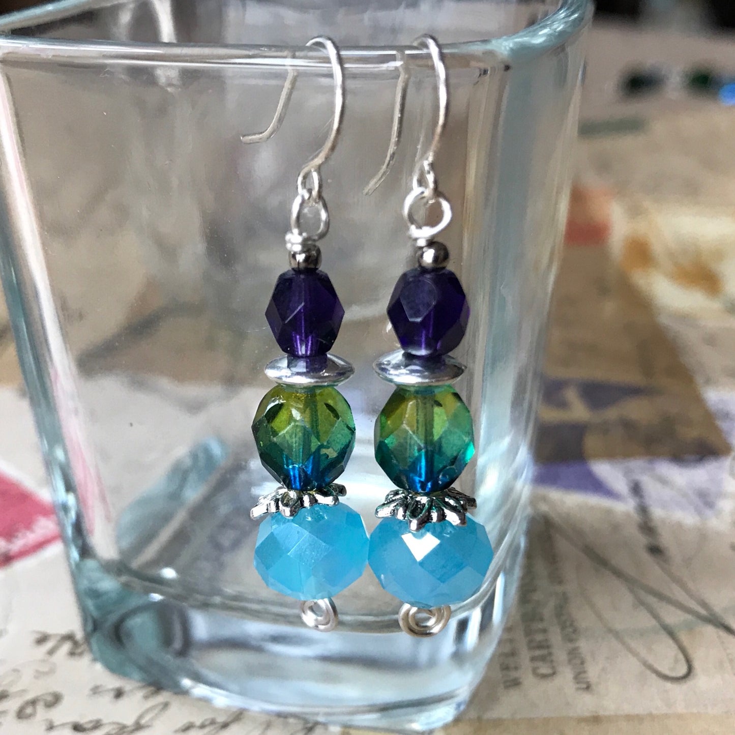 Tiny Evil Genius Earrings: purple, green, blue