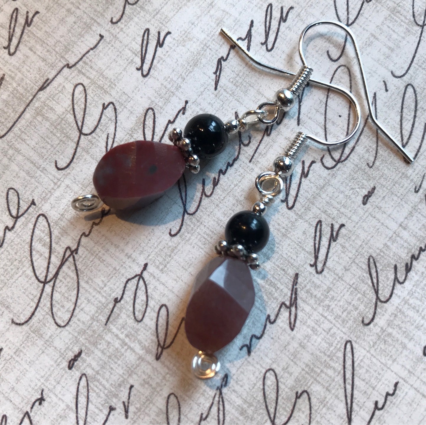 Tiny Evil Genius Earrings: jasper and obsidian