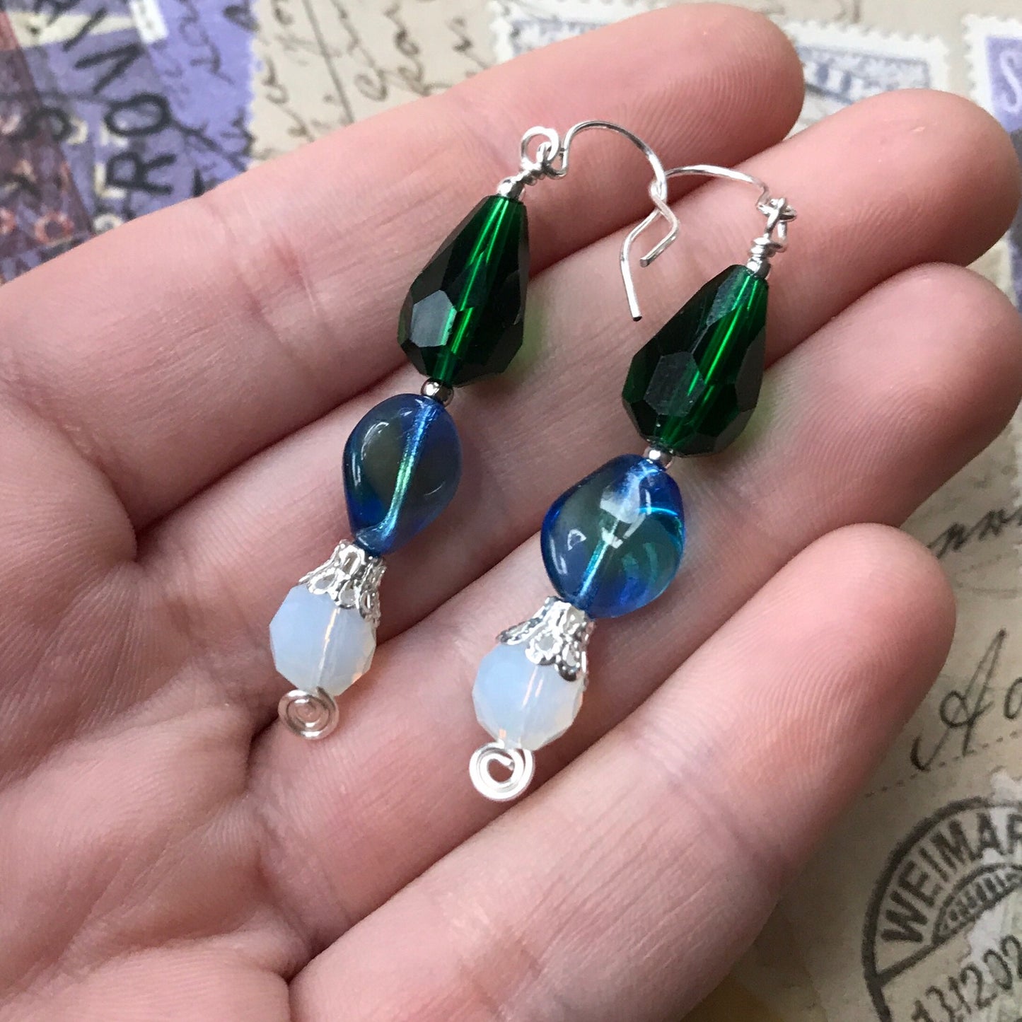 Tiny Evil Genius Earrings: green and blues