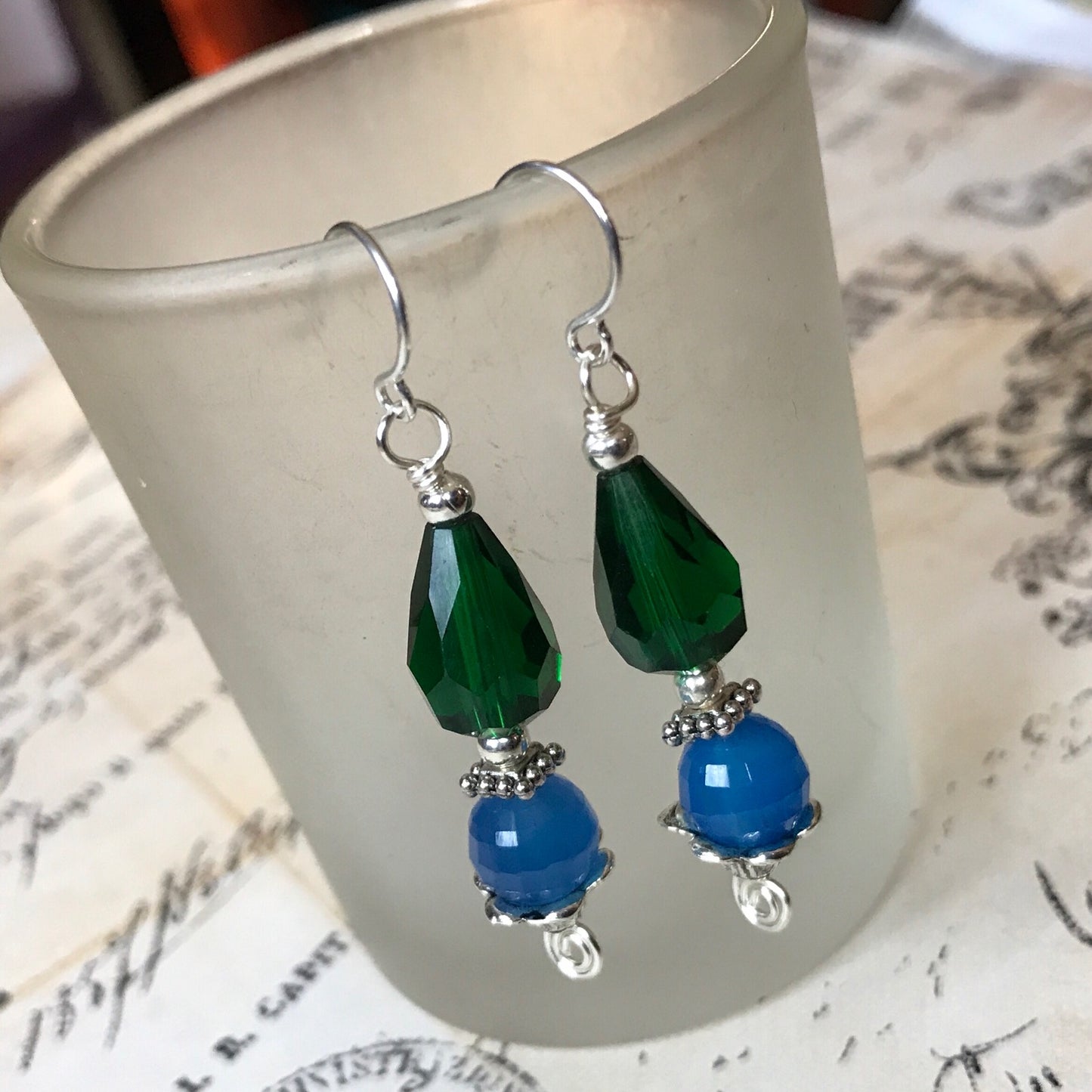 Tiny Evil Genius Earrings: blue & green 2